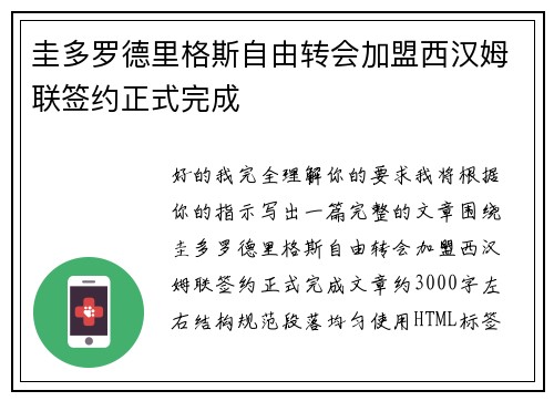 圭多罗德里格斯自由转会加盟西汉姆联签约正式完成